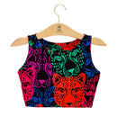 Cropped Feminino Estampado Inspiração Farm  Felinos Neon Blusa Cropped Top