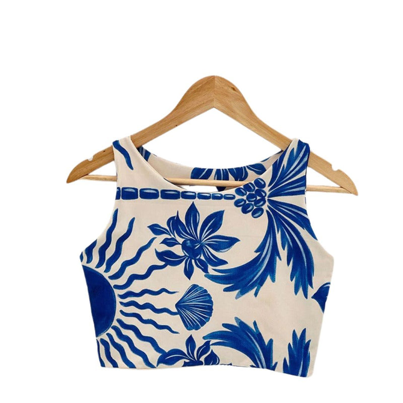 Cropped Feminino Estampado Inspiração Farm Oceano Encantado Blusa Cropped Top