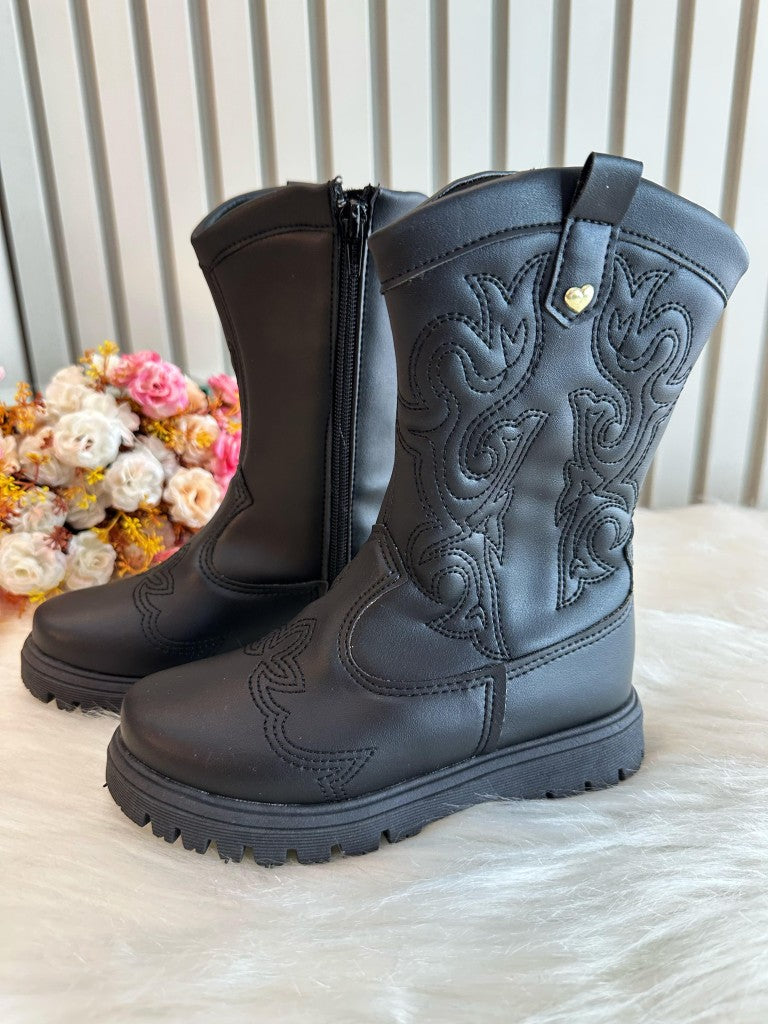 Bota infantil Boiadeira Texana Preto Com Zíper Luxo