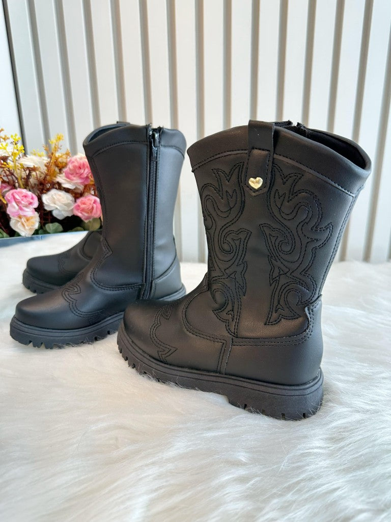 Bota infantil Boiadeira Texana Preto Com Zíper Luxo