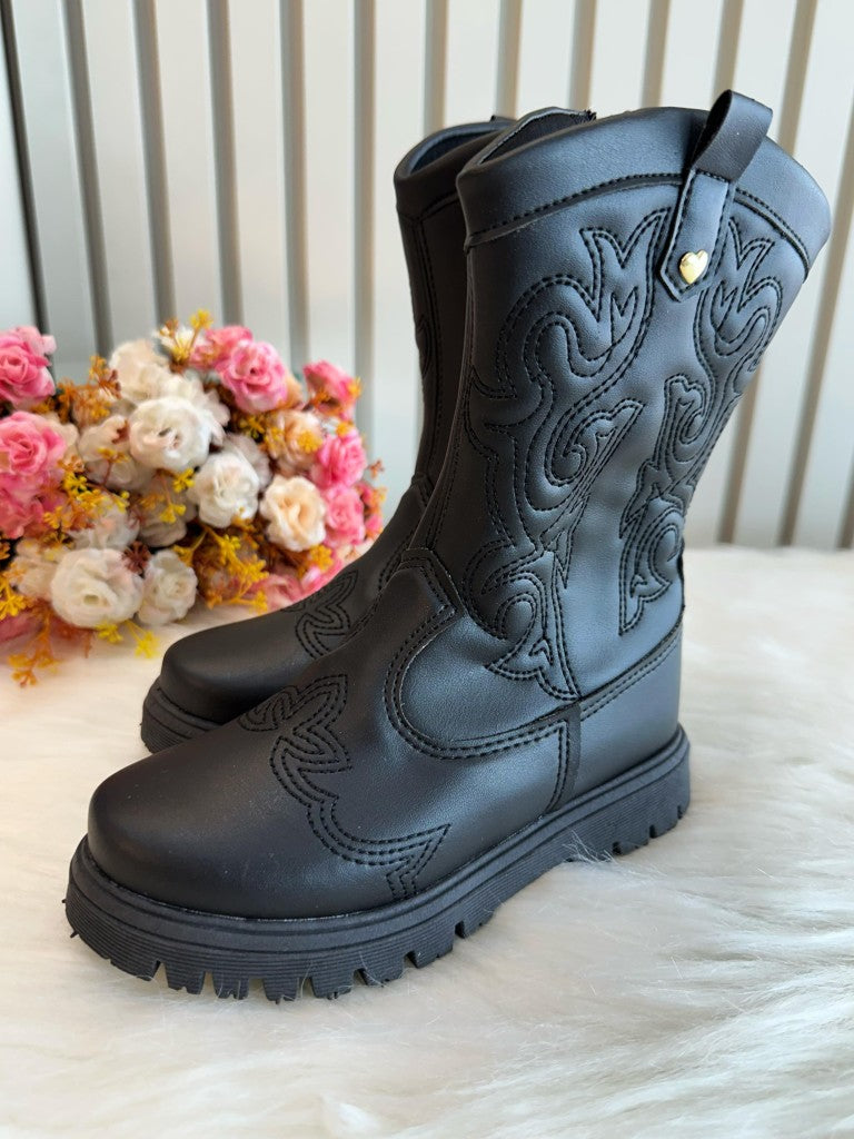 Bota infantil Boiadeira Texana Preto Com Zíper Luxo