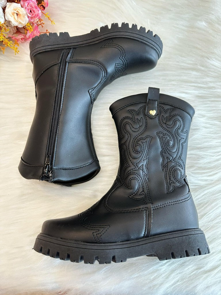 Bota infantil Boiadeira Texana Preto Com Zíper Luxo