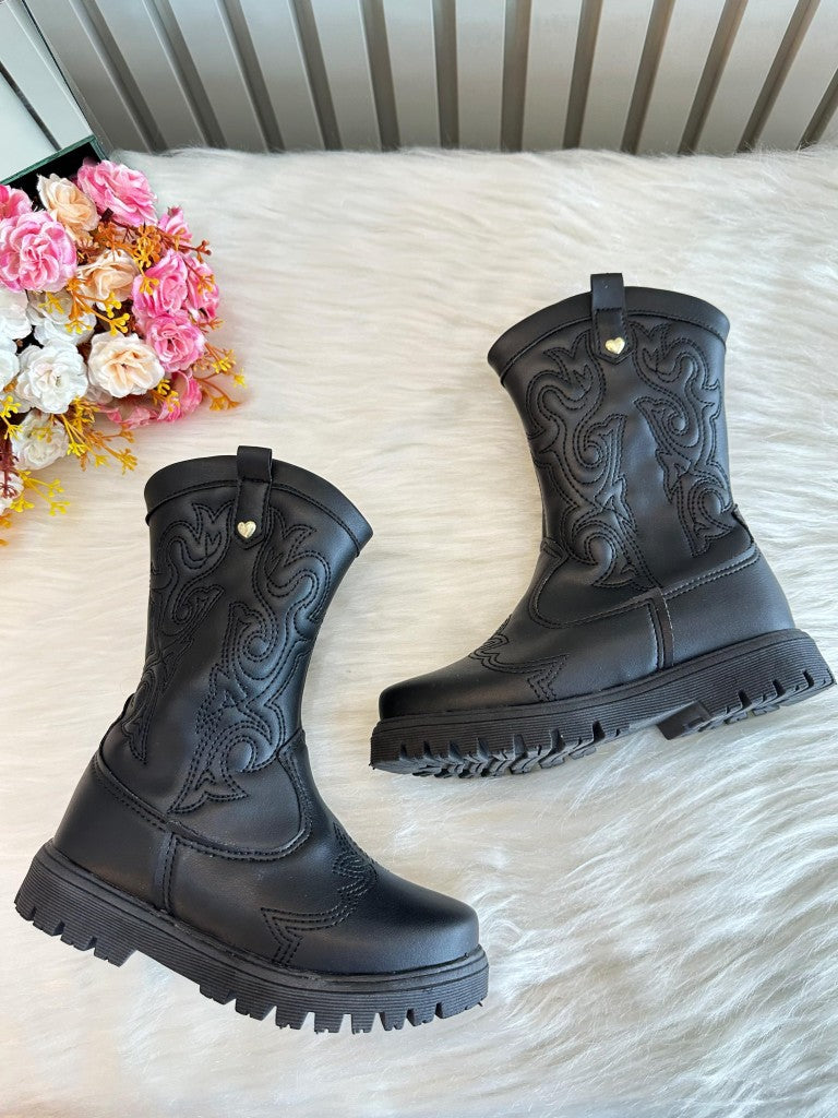 Bota infantil Boiadeira Texana Preto Com Zíper Luxo