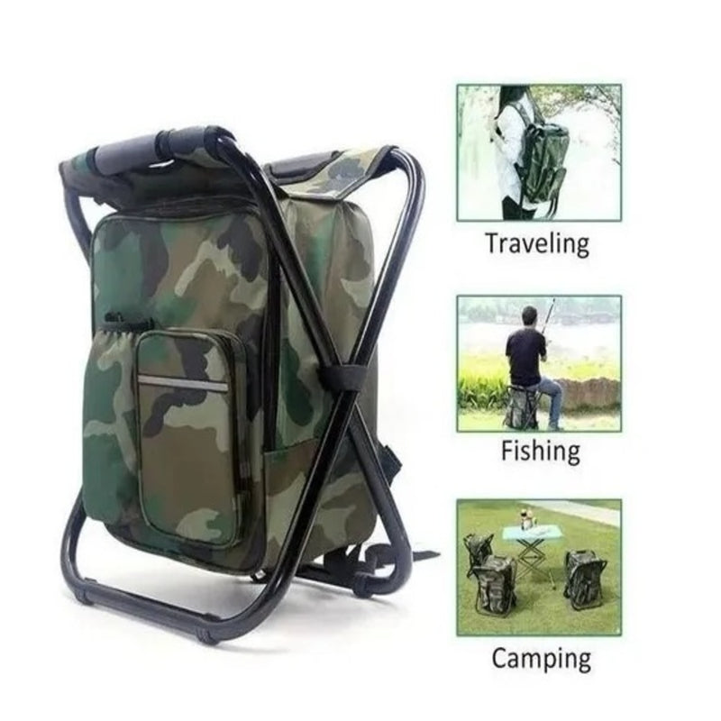 BANQUETA DOBRAVEL COM BOLSA MOCHILA SEMI TERMICA CADEIRA BANCO PARA PESCA CAMPIN