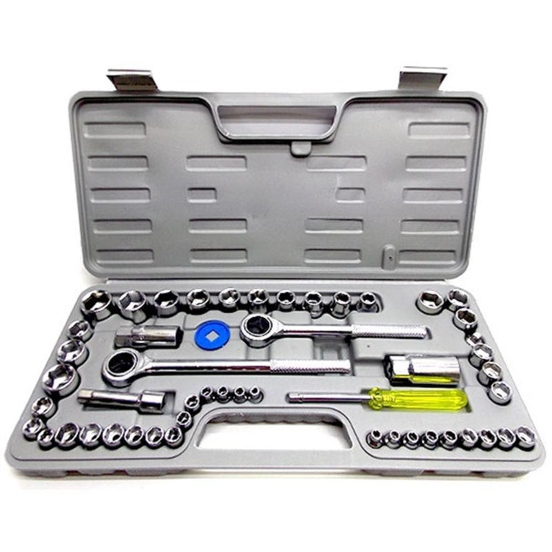 JOGO CHAVES SOQUETE 52 PECAS KIT COMPLETO FERRAMENTAS MALETA CATRACA 3/8 1/2 E 1