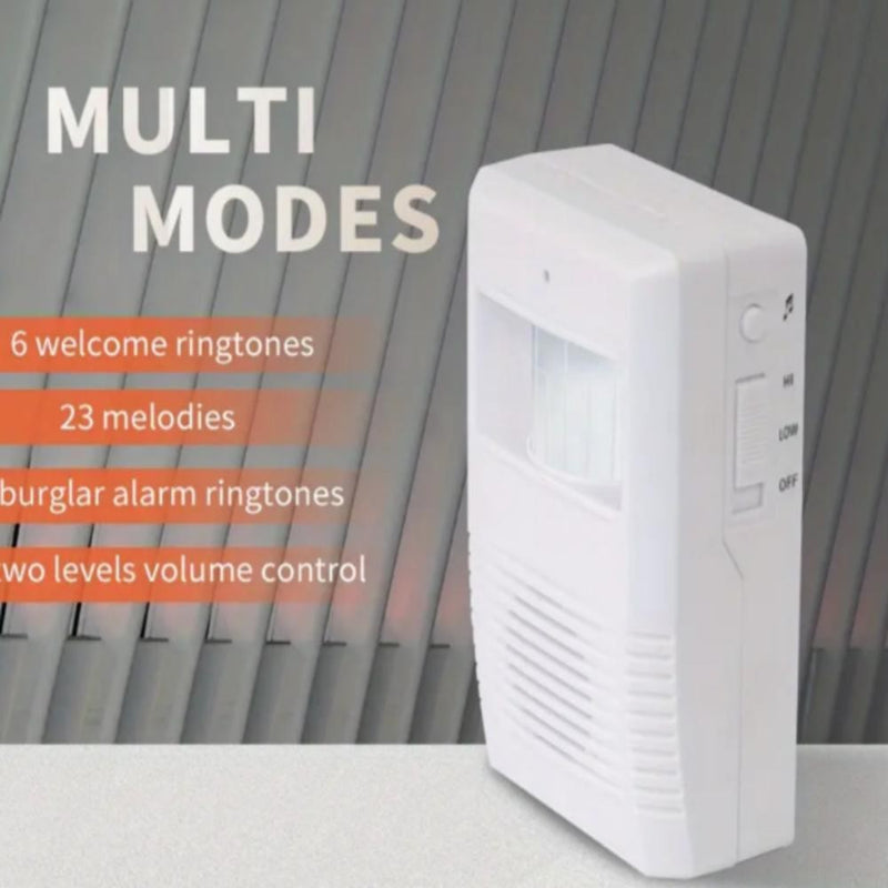 SENSOR PRESENCA LONGO ALCANCE CAMPAINHA SEM FIO ALARME MOVIMENTO MUSICAL ANUNCIA