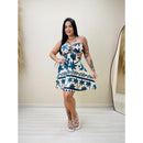 Vestido Curto Estampado Estilo Farm Alcinha Decote nas Costas Modelagem Soltinha