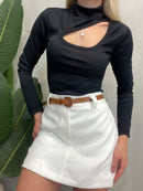 Blusa Feminina em Ribana Manga Longa de Gola com Recorte Dara Ref. 1472