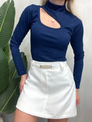 Blusa Feminina em Ribana Manga Longa de Gola com Recorte Dara Ref. 1472