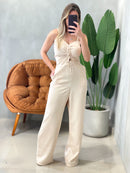 Macacão Pantalona em Alfaiataria Marrant de Alça com Lastex