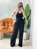 Macacão Pantalona em Alfaiataria Marrant de Alça com Lastex