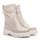 Bota Coturno Cano Médio Couro Off White Com Ziper