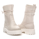 Bota Coturno Cano Médio Couro Off White Com Ziper