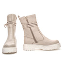 Bota Coturno Cano Médio Couro Off White Com Ziper