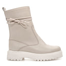 Bota Coturno Cano Médio Couro Off White Com Ziper