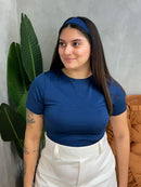 Cropped em Suplex Manga Curta e Gola Canoa com Faixa