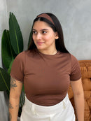 Cropped em Suplex Manga Curta e Gola Canoa com Faixa