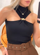 Blusa em Suplex Regata com Gola e Fivela Carla Ref. 1819